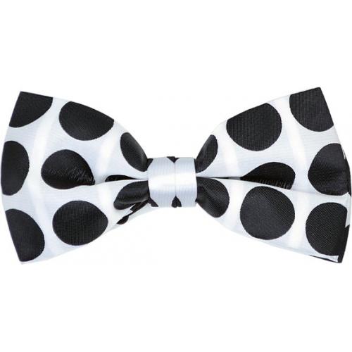 Classico Italiano White / Big Black Polka Dot Design 100% Silk Bow Tie / Hanky Set
